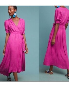 Anthropologie Fuchsia Wrap High-Low Maxi Dress